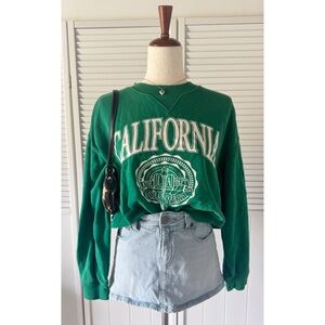 H&M California Graphic Green Cropped Crewneck Sweater